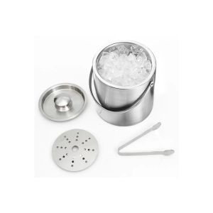 Seau &Agrave; Glace Isotherme En Acier Inoxydable De 2 L Avec Couvercle, Pince Et Passoire - Neuf