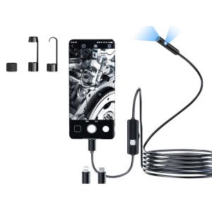 Cam&eacute;ra endoscopique &agrave; double objectif de 5 m pour t&eacute;l&eacute;phone avec &eacute;clairage LED - Neuf