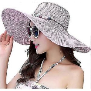 Femmes Large Brim Chapeau De Paille Disquette Pliable Roll Up Cap Chapeau De Soleil De Plage Upf 50+ - Neuf