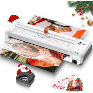 JEXNOVASHOP-Plastifieuse A3, Plastifieuse avec Massicot Int&eacute;gr&eacute; et 30 Pochettes de Plastification, Machine &agrave; Plastifier Thermique et &agrave; Froid avec Arrondisseur d'angles pour Usage Domestique, Bureau, - Neuf