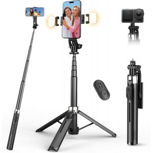 LORANKA-110cm Perche &agrave; Selfie avec Tr&eacute;pied et Lumi&egrave;re, Trepied Smartphone avec T&eacute;l&eacute;commande, Tr&eacute;pied T&eacute;l&eacute;phone Portable T&eacute;lescopique - Compatible iPhone, Samsung, Android, Cam&eacute;ra - Neuf