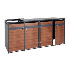 Abri Pour 4 Poubelles Cache-Poubelles Ext&eacute;rieur Extensible M&eacute;tal Anthracite Aspect Bois Cerisier Fonc&eacute; 04_0006999 - Neuf