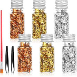 Mevronisshop-Feuille D'o Bouteilles De Papier Feuille D'or Feuilles D'or Pour Maquillage Nail Art Peinture Production Artisanale D&eacute;coration De La Maison D&eacute;corer Des Desserts Lot De 6 D'or/D'argent/D - Neuf