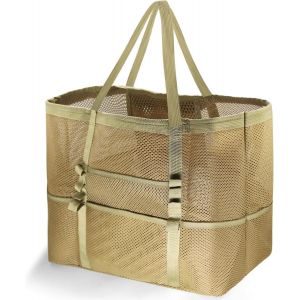 RFCBC-Grand Sac de Plage XXL en Maille Pliable Avec Multi-Poches - Grande Capacité, Anti-Sable, Pour Femme - Idéal Pour Natation, Gym, Camping, Shopping - Neuf