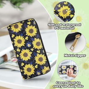 CAUC-Portefeuille pour femme, portefeuille long en cuir synthétique avec motif floral, portefeuille élégant avec fermeture éclair pour cartes, pièces de monnaie, billets, blanc, M, Minimaliste - Neuf