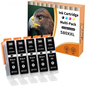 5X 580Xl Noir Cartouches D'Encre Compatible Avec Canon Pgi-580 Pgbk Xxl Noir Pour Canon Pixma Tr8550 Tr8500 Ts6350A Ts705A Ts6350 Ts8350 Ts8250 Ts6150 Ts9550 - Neuf