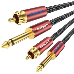 1M C&acirc;ble RCA vers 6.3mm Jack,2-Male RCA vers 2-Male 1/4'' Grand Jack C&acirc;ble D'Interconnexion Audio St&eacute;r&eacute;o-[PREMIUM,Heavy Duty,Plaqu&eacute; or de Haute Qualit&eacute;,Double Blindage] - Neuf