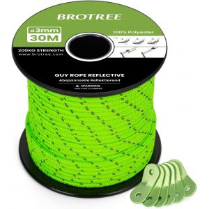 Eryi-Corde Tente Camping 3mm 30m Avec 6 X Tendeur Corde Tente - Réfléchissant Vert Fluo - Neuf