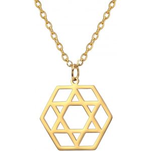 Kal-Collier Étoile De David Pour Femme En Acier Inoxydable Avec Pendentif Hexagonal Juif Classique Avec Pendentif Croix Isael Jewelry Amulette Religieus - Neuf