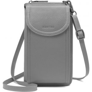 CAUC-Sac Bandoulière pour Téléphone Portable Femme RFID Blocage Portefeuille Femme Cuir Sac à Main Porte Feuille Femme avec Fermeture éclair Pochette Porte Monnaie et Réglables Bandoulière (gris fonc - Neuf