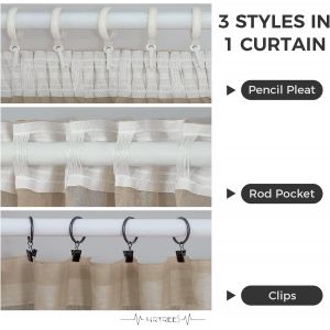 Cheng-Rideau Voilage Salon Beige Avec Crochet Pour Rail Glissant 140x235 Cm (Lxh) Rideaux Pas Cher Boheme Moderne Court Pour Cuisine Chambre Salon, Lot De 2 - Neuf