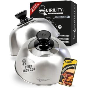 MEVRONISSHOP-QUIRILITY | 2 Pièces Cloche Plancha Design Premium. Cloche Cuisson Plancha Avec Fenêtre Transparente et Poignée Anti-Brûlure Ergonomique. Cloche Alimentaire Inox Ideale Smash Burger. Clo - Neuf