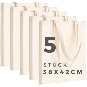 TIANYI-® Lot de 5 sacs en toile de jute écologique réutilisable 38 x 42 cm 145 g/m² - Neuf