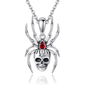 Collier Araignée En Argent Sterling S925 Avec Crâne D'araignée Punk Squelette Sur Colliers Gothique Pour Femmes Et Filles,Pierre Précieuse En Zircone - Neuf