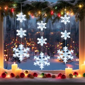 Jgd-Lumi&egrave;re No&euml;l Fen&ecirc;tre, 3 Pi&egrave;ces Rideau Lumineux Noel Pile, Guirlande Lumineuse Fen&ecirc;tre No&euml;l Led Pour Nouvel An, Halloween Et Les F&ecirc;tes(Blanc, Flocon De Neige) - Neuf