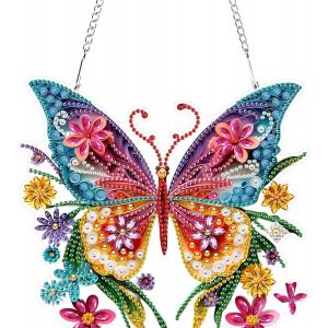 Oayew-Papillons Diamond Painting Pendentif,Animaux Diamant Painting Hanging Ornements Kits Special Shaped Diamond Painting Pendentif Diy Carillon &Eacute;olien 5d Peinture Diamant Pendentif Avec Cha&icirc;ne - Neuf