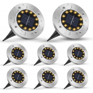 Solar 8 LEDs wasserdicht Edelstahl Bodenleuchte Solarleuchte f&uuml;r Garten Solar Au&szlig;enleuchte + Kunststoff 8 Stk [Energieklasse A+] - Neuf