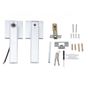 HJLIAN Serrure de porte intelligente, reconnaissance d'empreintes digitales, deverrouillage par cle, carree, argentee, pour interieur - Neuf