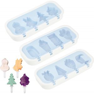 Eryi-3 Pcs Moule À Glace En Silicone, Réutilisables Moules À Crème Glacée, Différents Modèles Moule A Glace Avec Couvercle Et Poignée En Silicone Pour Glaces Maison Et Crème Glacée - Neuf