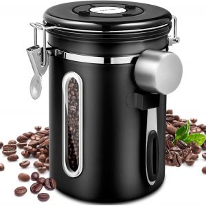 Boîte À Conservation Hermétique En Acier Inoxydable,1,8 L,Avec Cadran Dateur Et Cuillère Doseuse Offerte Pour Café En Grains,Noix Et Sucre (Noir) - Neuf