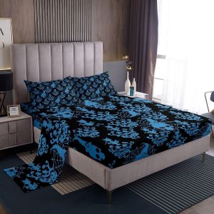 Parure De Lit Gothique Motif Tête De Mort, Draps Squelette Gothique, Draps Damassés Effrayants Pour Lit Double, Drap Plat Victorien Floral Vintage, Décorations D'h - Neuf