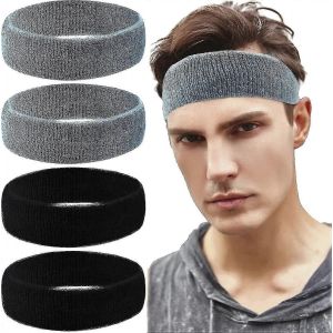 4 Pcs Bandeaux De Sport Pour Hommes Femmes,Élastique En Coton Éponge Anti-Transpiration Bandeaux De Course - Neuf