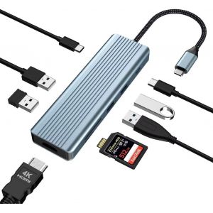 Hub Usb C 9 En 1,Station D'Accueil Avec Hdmi 4K @ 30 Hz,Adaptateur Usb-C,3 Ports Usb 3.0,Transfert De Données Usb-C 3.0,1 Port Usb 2.0,100 W Pd,Lecteur De Carte Sd/Tf,Compatible Avec - Neuf