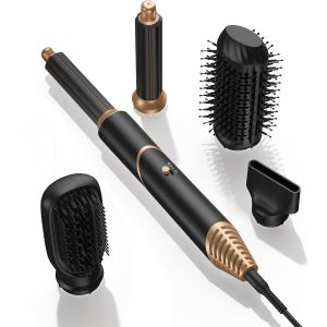 Air Brush 5 En 1 Brosse Soufflante Brosse Chauffante Brushing Air Styler 60,000tr/Min Sèche Cheveux 1000w Airbrush Ensemble De Accessoires De Coiffure Cadeau Pour Femme, Noir/Or - Neuf