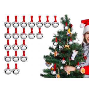 20 d&eacute;corations de No&euml;l en forme de cloche argent&eacute;e avec rubans - Neuf