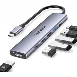 JGD-Hub USB C Multiport Adaptateur 6-en-1 avec Charge PD 100W, 4K HDMI, 4 Ports de Donn&eacute;es USB-A, Hub Type C pour MacBook Pro 2025-2016, Nouveau Mac Air, iPhone 17 Pro Max 16 15 S&eacute;rie(CH17 Gris) - Neuf