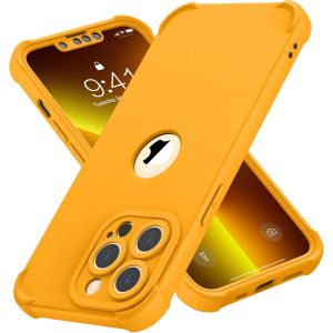 Kal-Coque Pour Iphone 13 Pro Max + 2 Pièces Verre Trempé Protection Écran, 2 En 1 Antichoc Souple Tpu Arrière Rigide Pc Avant Housse De Protection Pour Iphone 13 Pro Max Case 6,7"" Jaune - Neuf
