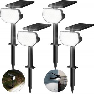 Lot De 4 Lampe Solaire Exterieur, Spot Solaire Exterieur Puissante, Ip65 Etanche Lumiere Solaire Exterieur, Lumière Froid Projecteur Solaire Réglable 135° Pour Jardin Chemins Garage Terrasse - Neuf