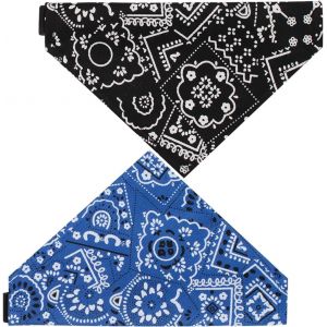 - Collier Pour Chien, Bandana Triangulaire À La Mode, Écharpe Pour Chien Avec Motif Floral, Écharpe Réglable Pour Chien (Noir + Bleu Royal) - Neuf