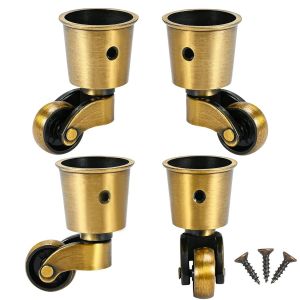 4 Pi&egrave;ces Roulettes Pivotantes, Roulettes Rondes En Cuivre Roulettes Anciennes Pas De Bruit Portable Peut Pivoter &Agrave; 360&deg; Pour Canap&eacute;/Chaise/Table Basse/&Eacute;tag&egrave;re Charge 150kg - Neuf