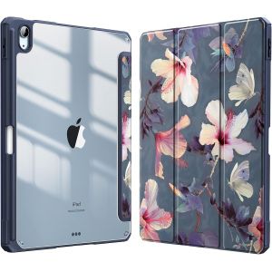 Coque Pour Ipad Air 11 Pouces M3/M2 (2025/2024), Ipad Air 5/4 10.9 Pouces (2022/2020) - [Rangement De Stylet] Housse Transparente Claire Etui Antichoc Veille/R&eacute;veil Auto, Fleur Hibiscus - Neuf