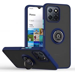 Kal-Coque Pour Honor 200 Smart/Honor X7c (6.8"" Inches), Etui De Téléphone Portable En Silicone Transparent Mat Avec Support De Bague - Bleu Royal - Neuf