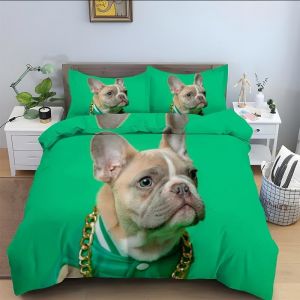 Parure De Lit X Enfant Vert, Bulldog Anglais Housse De Couette X Microfibre Housse Couette Personne Avec Fermeture &iquest;&iquest;Clair, Ensemble De Literie Avec Taie D'oreillers X Cm - Neuf