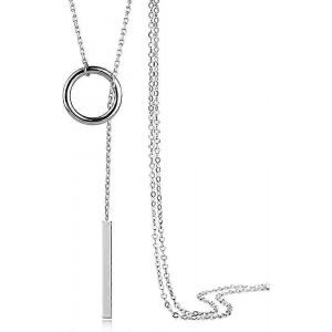 Argent Sterling 925 Rond Bâton Croix Barre Lariat Y Pendentif Collier Long Pompon Pull Chaîne Pour Les Femmes Cadeau - Neuf