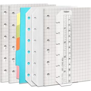 Eryi-Lot De Recharges Pour Carnet De Notes A7 À 6 Trous U2013 135 Feuilles (270 Pages) De Papier Graphique + 2 Pochettes A7 À Fermeture Éclair + 5 Intercalaires A7, Pour Recharges De Papier Filofax - Neuf