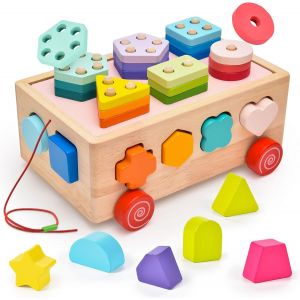 Jeux en bois Montessori 1 2 3 4 ans Cube de tri de formes de couleurs Bloc de tri sensoriel Jouets d'empilage et de tri Cube d'activités Jouets d'activité et de développement Cadeau pour bébé enfant - Neuf