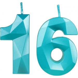 Sansh-Bleu Bougies D'anniversaire En Forme De Chiffre 16, Bougies Bleu Décoration De Gâteau 3d, Décoration De Gâteau Pour Fête D'anniversaire, Mariage,Bougie D'anniversaire Pour Gâteau - Neuf