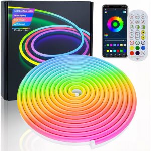 Neon Ruban Led 3m,24v Rgb Bande Led,Silicone Néon Lumes Led Flexible Fonctionne Avec App/Télécommande,Etanche Ip67,Synchronisation Musicale,Décoration Extérieur/Intérieur Pour Fête (5m) - Neuf