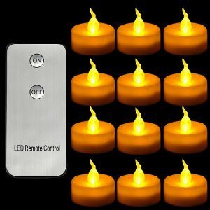 Lot De 12 Bougies Chauffe-Plat &Agrave; Led Avec Minuterie, Aliment&eacute;es Par Piles Et Vacillantes, Avec T&eacute;l&eacute;commande, Pour La Maison, La Chambre, La Table, Halloween Et No&euml;l. - Neuf