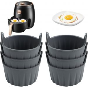 6 Pi&egrave;ces Moule Silicone Air Fryer, Moule pour Air Fryer Avec Poign&eacute;e, Plat Silicone Air Fryer , Facile &agrave; Nettoyer et &agrave; D&eacute;tacher pour Friteuse &agrave; Air Four et Micro-Ondes (Gris) - Neuf