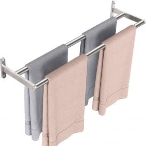 Double Barre Porte-Serviettes De Bain 60cm Porte Serviette &Agrave; Deux Bras En Acier Inoxydable Support Serviette &Agrave; Fixation Murale Range Serviettes Pour Salle De Bain Ou Cuisine,Argent - Neuf