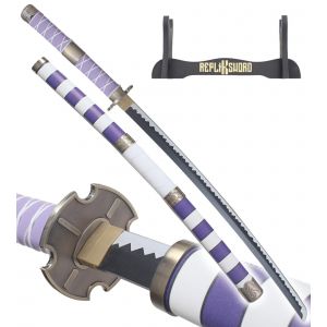 One Piece Sabre Luffy Katana Epee Nidai Kitetsu Sabre Replique Bois + Presentoir en Bois D&eacute;coration - Neuf