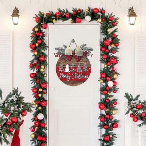 Joyeux No&euml;l Arbre De La Porte Avant De Signer Vacances De Porte En Bois Cintre En Plein Air &Agrave; L'Ext&eacute;rieur Porche D&eacute;cor Rustique En Bois De La Guirlande Avec Plaid Arc De Fruits Rouges Murs Int&eacute;rieur - Neuf