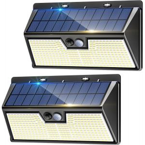 Lampe Solaire Exterieur Detecteur De Mouvement 318led, 3 Modes Lumiere Solaire, &Eacute;tanche Eclairage Pour Mural Jardin Outdoor Garage Cour Blanc Froid [Lot De 2] - Neuf