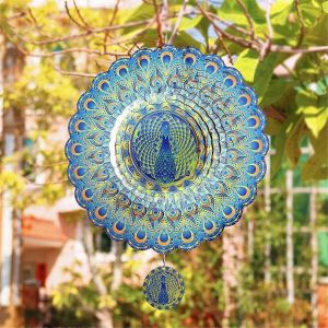 3D Wind Spinner Peafowl 12Inch Garden Laser Cut Hanging Wind Spinners - Neuf