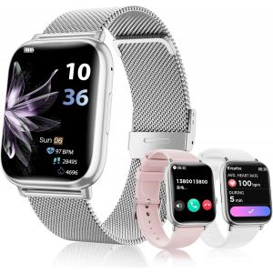 Montre Connect&eacute;e Femme Avec Appel Bluetooth, 1.83"" Smartwatch, Avec Spo2, Tension Art&eacute;rielle, Suivi Du Sommeil, 24H Fr&eacute;quence Cardiaque,100+ Sportifs, Podometre Android Ios (Silver[MON8300676] - Neuf